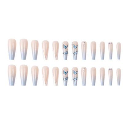 Blue Butterfly V-Shaped French Nail Extensions, Ins Style