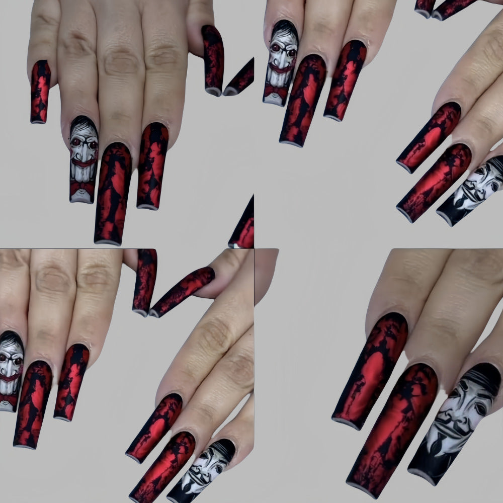 Ins-Style 24-Piece Halloween Demon Face Matte Press-On Nails