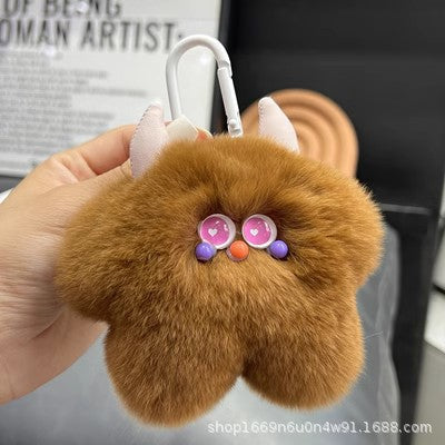 Cute Real Rabbit Fur Ice Cream Keychain Plush Gift