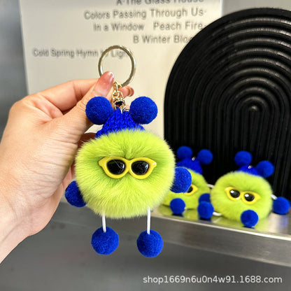 Cute Fuzzy Bead Keychain - 12cm Carabiner Toy