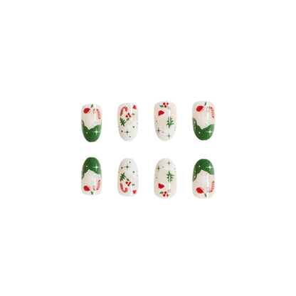 Shiny Oval Christmas Nail Tips with Festive Designs