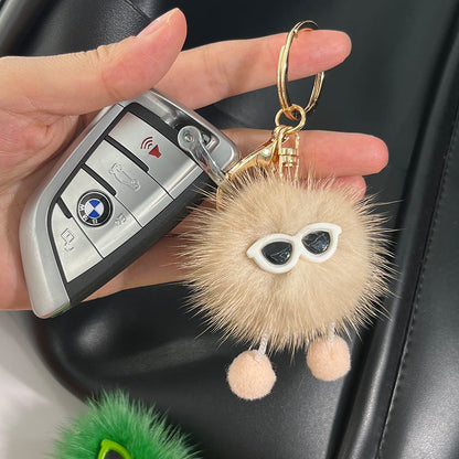 Cute Mink Fur Coal Ball Keychain - Trendy Toy Charm