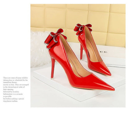 Elegant Shallow Mouth and Bowknot Detail Pointed-toe Stiletto Heels Shoes-Homeunderwear