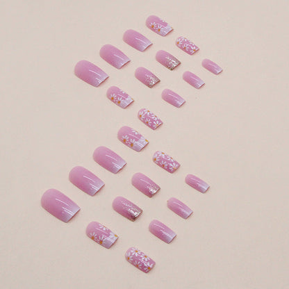 White Minimalist French Gradient Floral Nails, Sweet and INS Style