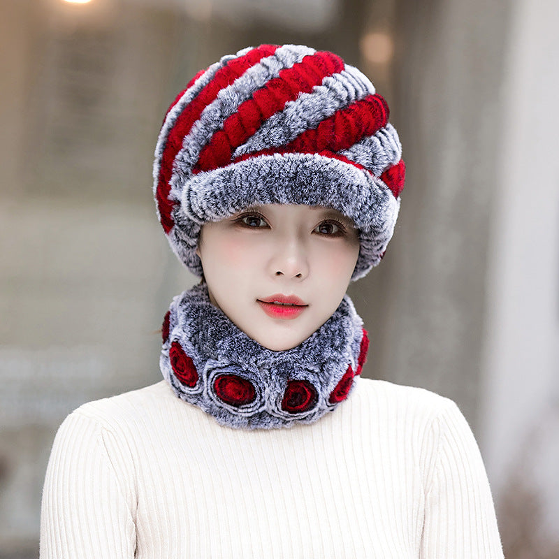 Warm Real Rabbit Fur Cap & Scarf Set - Stylish Winter Wear