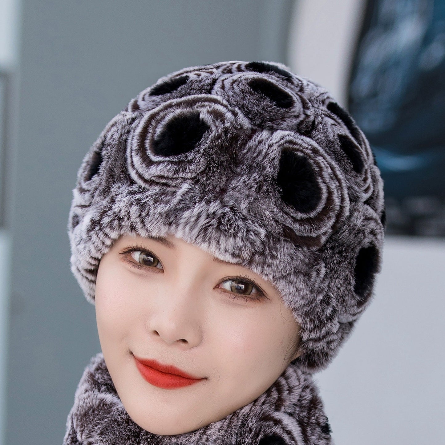 Winter Real Rabbit Fur Flower Ear Flap Hat