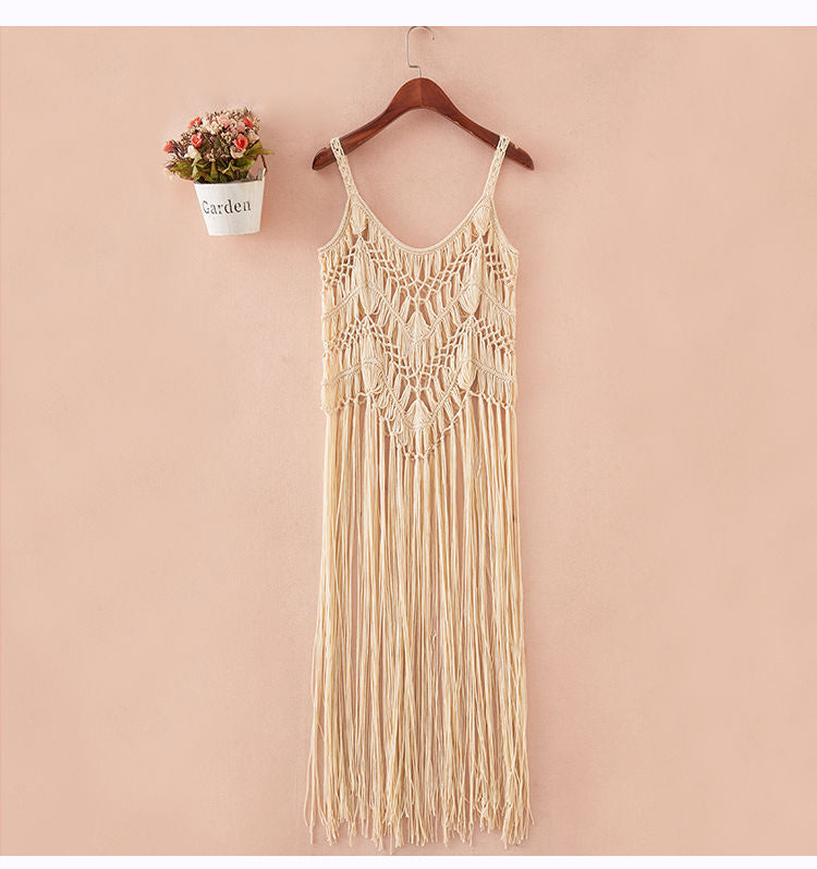 Ethnic Knitted Halter Hollow Out Cover-Up Dress