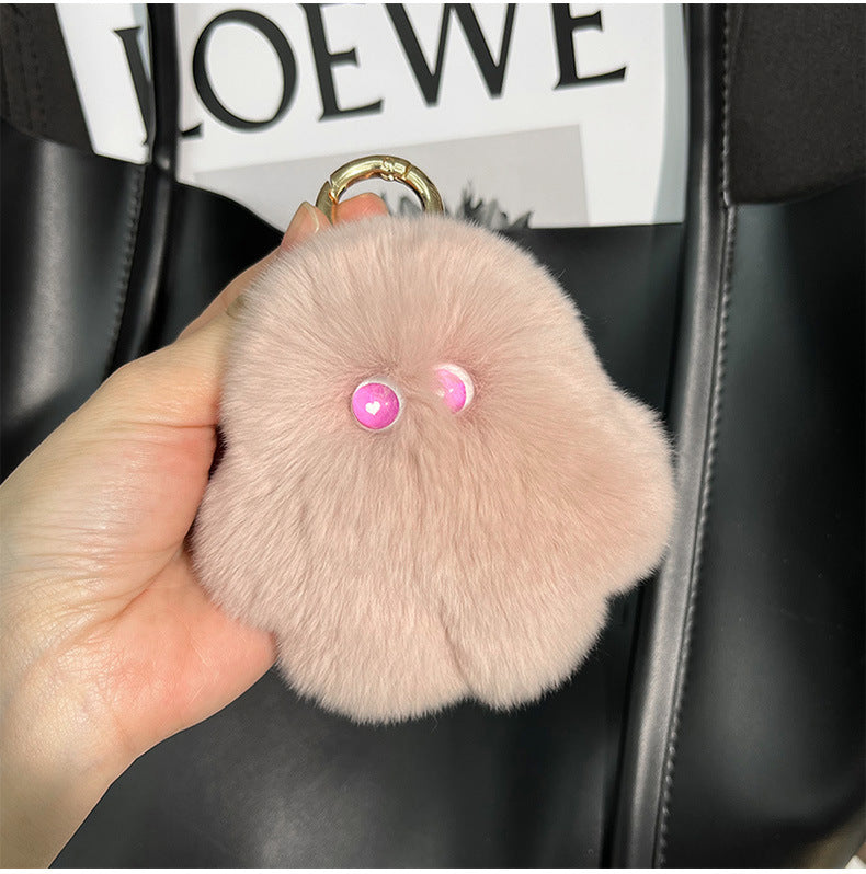 Cute Real Rabbit Fur Monster Keychain - Phone & Bag Charm