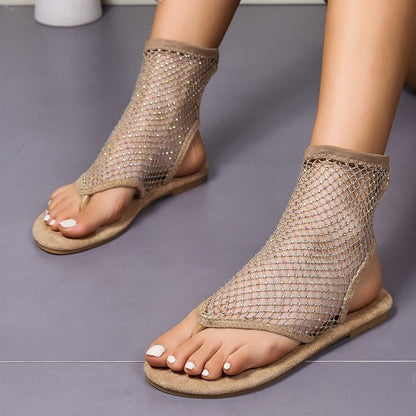 Breathable Mesh Rhinestone Women's Flat Toe Separator Sandals