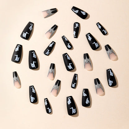 Halloween Ballet Black Matte Ghost Glitter Bat Fake Nails