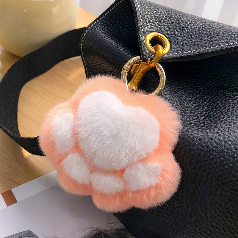 Cute Real Rabbit Fur Kitty Paw Keychain Toy