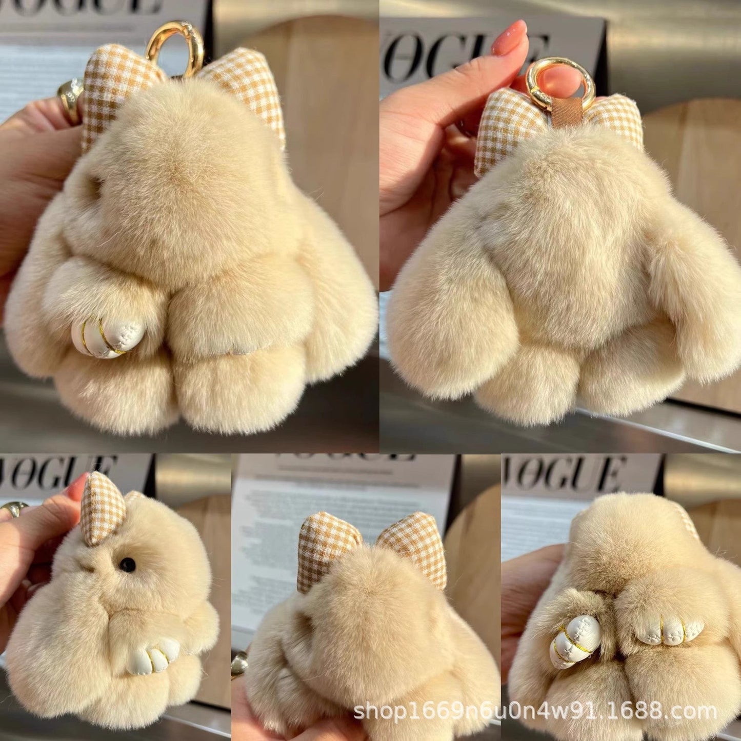 Cute Real Rabbit Fur Bow Keychain, Car Charm