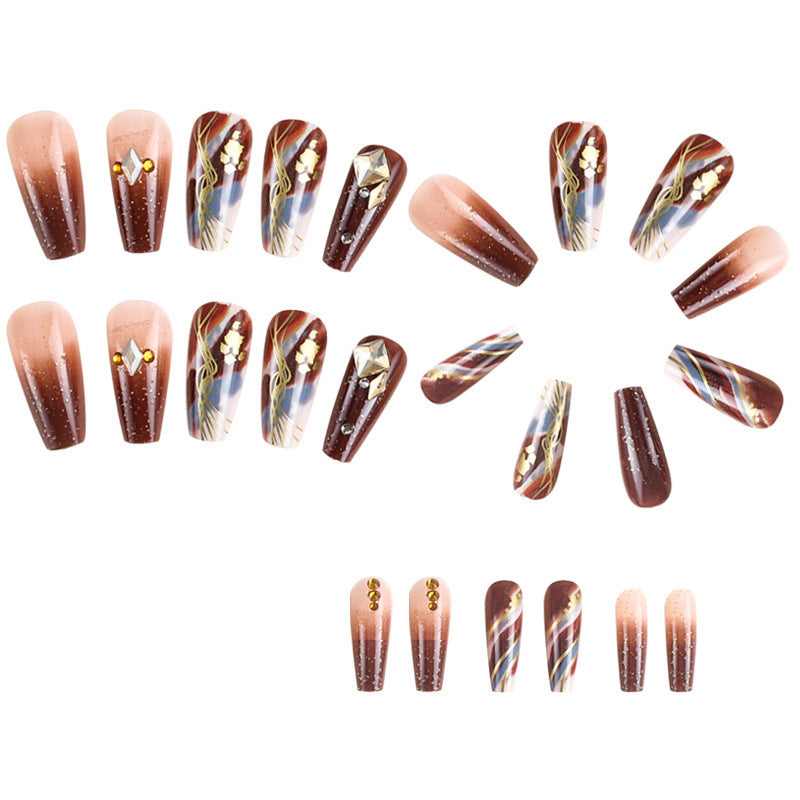 New FashionBrown Gradient Sparkly Diamond Nail Tips