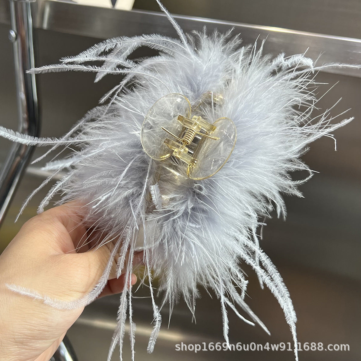 Ostrich Feather Hair Claw Clip Glamorous Accessor