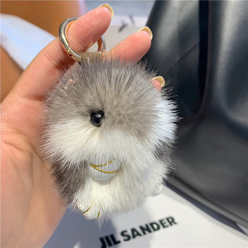 Cute Mini Ferret Fur Keychain Plush Toy Backpack Accessory