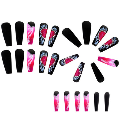 New FashionSparkly Heart Patch Feather Nail Tips