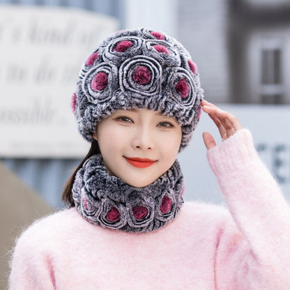 Warm Real Rabbit Fur Ear Flap Hat & Scarf Set