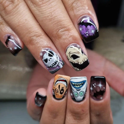 30-Piece Halloween Crystal Cat Eye Cartoon Bride Nails