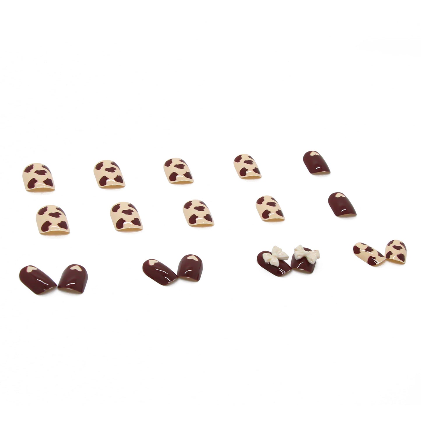 Wearable Nail Tips Milk Coffee Heart Bow Design-Homeunderwear