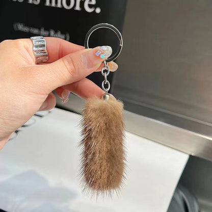 Cute Mini Real Mink Fur Tail Keychain Car Accessory