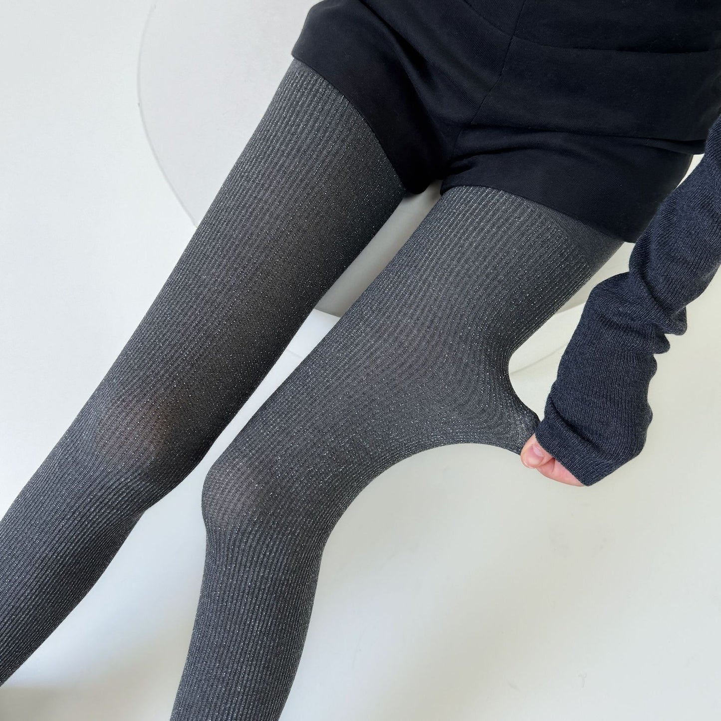 Spring and Autumn Small Bright Silk Slightly Flash Silver Silk Mixed Line Vertical Strip Leggings Pantyhose