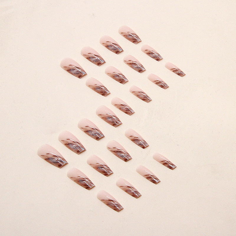 Brown Tortoise Ombre Fall Nails, 24-Piece Ins-Style Ballet Set