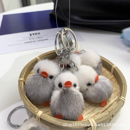 Cute Real Mink Fur Duck Helmet Keychain Plush Accessory