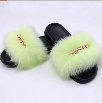 Womens Fuzzy Slippers, Fox Fur Inspired Sandals