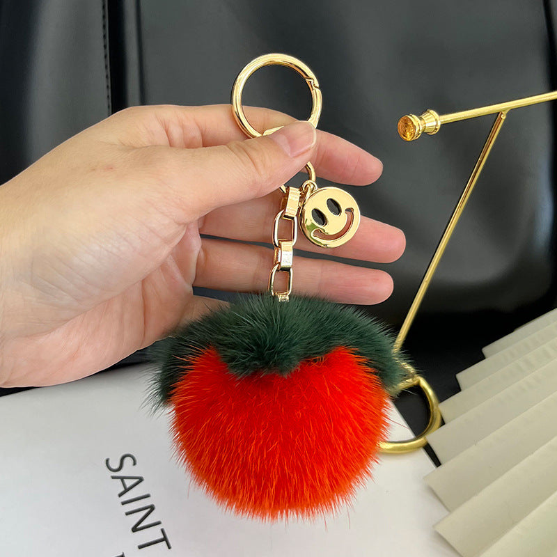 Lucky Mink Fur Persimmon Charm Keychain & Bag Decor