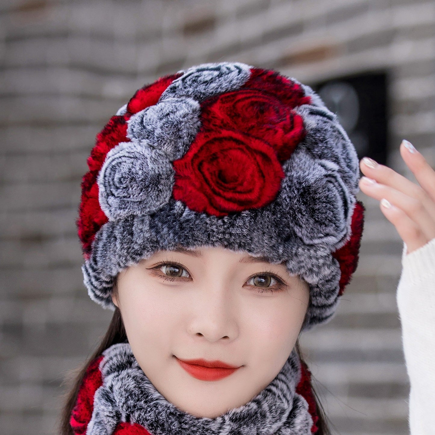 Winter Real Rabbit Fur Flower Ear Flap Hat