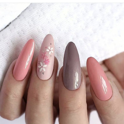 Almond Shape Nail Extensions with Delicate Floral Design