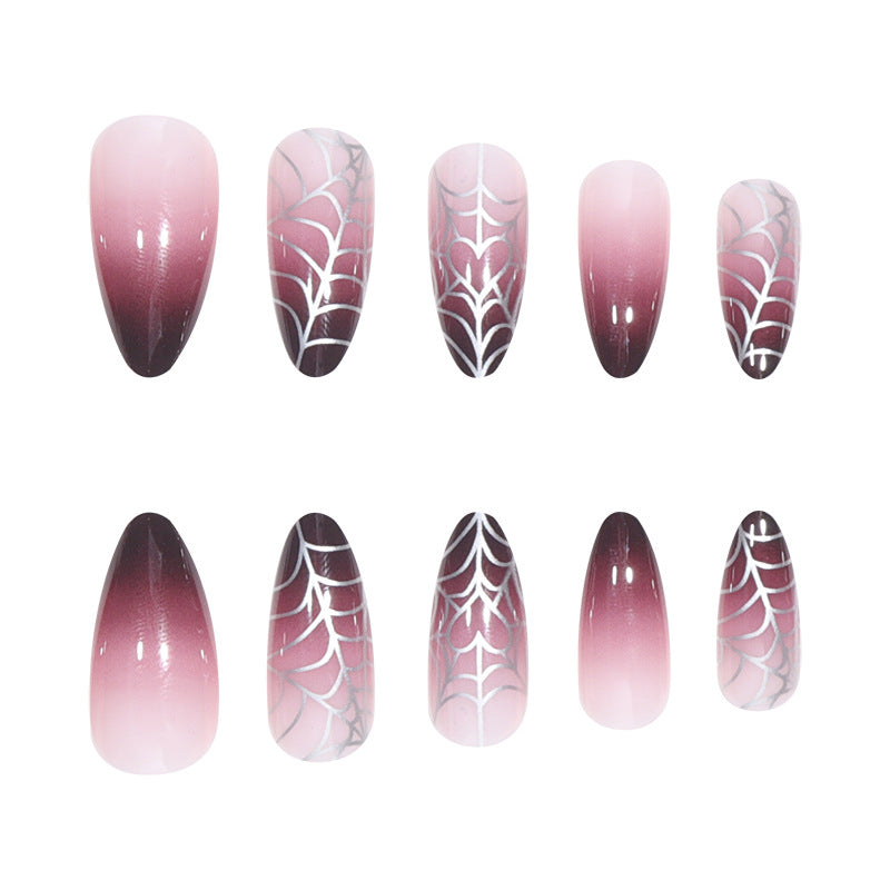 Gradient Purple Spider Web Nail Tips for Halloween