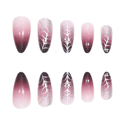 Gradient Purple Spider Web Nail Tips for Halloween