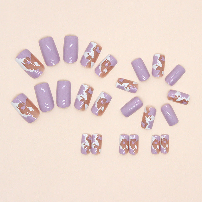 Long Lavender Spotted Cow Print Nails, Ins Style