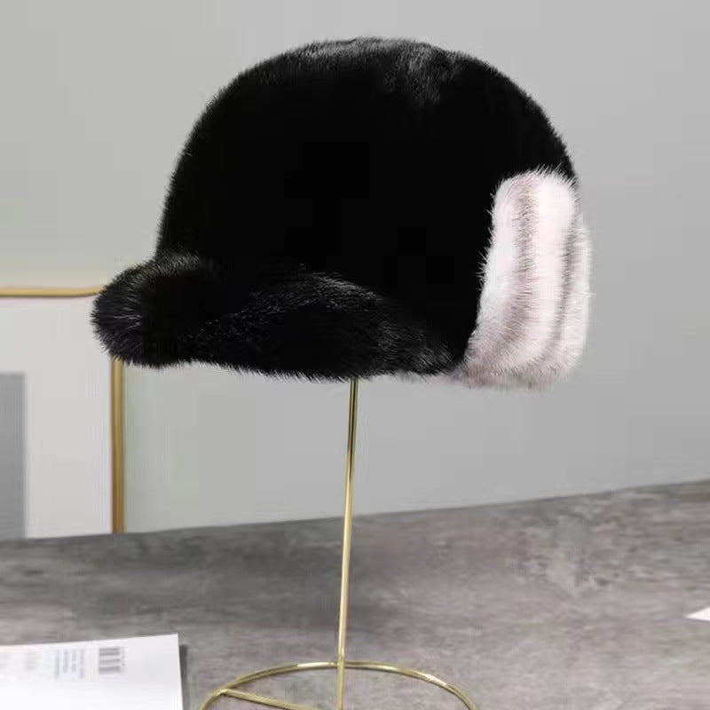 Warm Mink Fur Ear Flap Baseball Cap - Stylish Winter Accessory