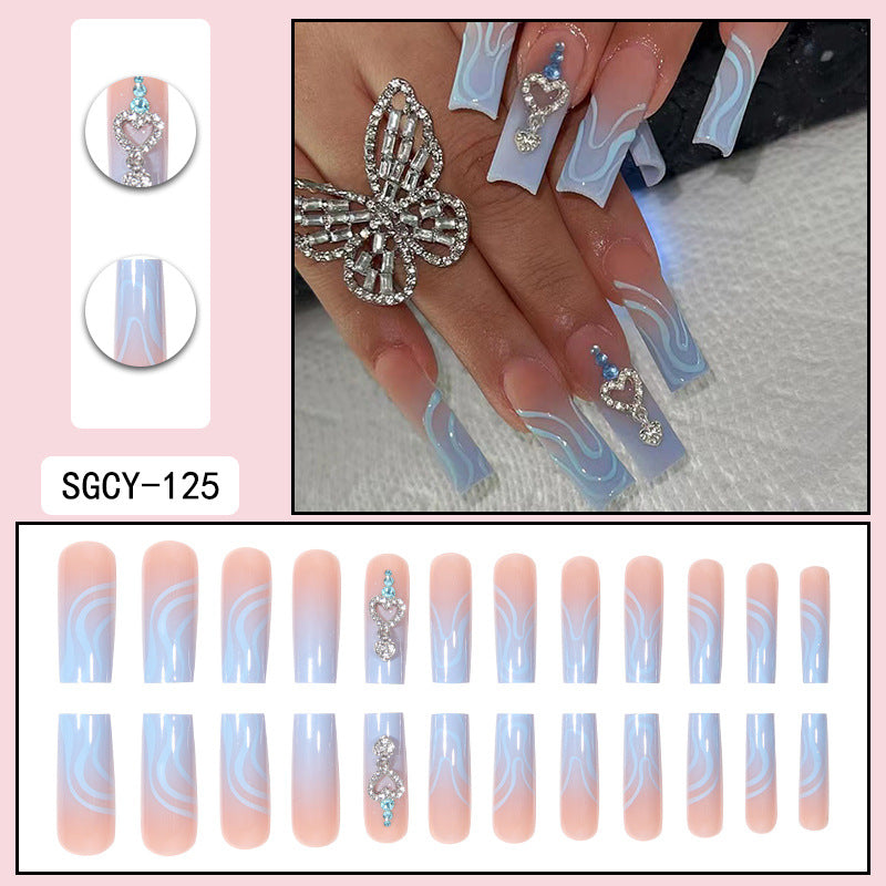 Long Wearable Nail Extensions with Crystal Accent