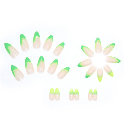 Fluorescent Green French Manicure Nails, 24 Pieces