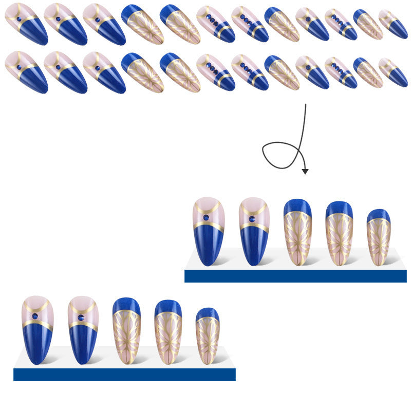 New FashionRoyal Blue Almond French Tip Nail Tips