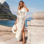 Embroidered Crochet Beach Cover Up – Boho Hollow Lace Robe Beach Dress for Women