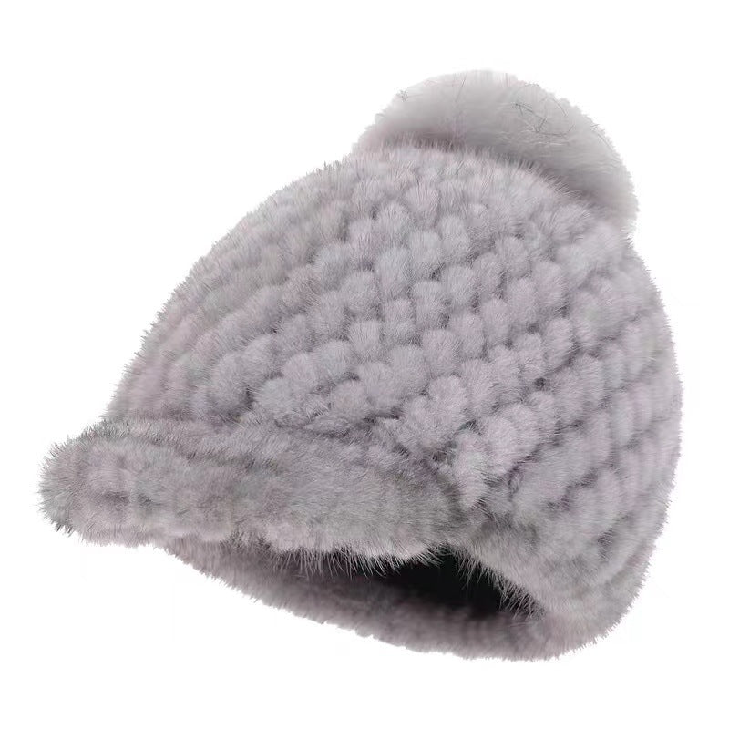 Winter Mink Fur Cap - Stylish & Warm for Moms