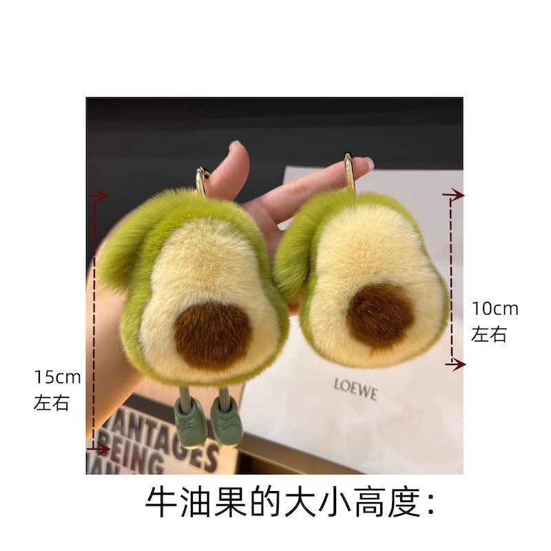 Cute Avocado Otter Fur Keychain Plush Toy Bag Charm