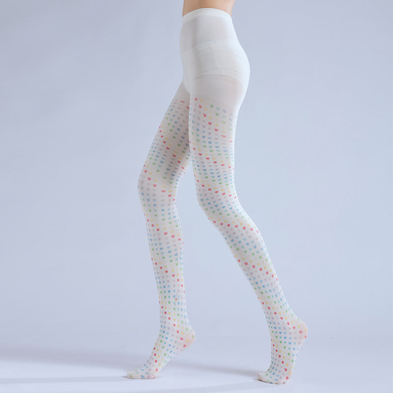 Two-dimensional Loli Outer Socks Colorful Peach Heart Personality Cos Pattern Leggings Printed Pantyhose