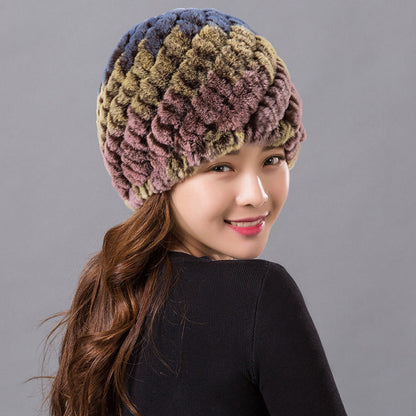 Real Rabbit Fur Knit Winter Hat - Warm Earmuffs Included"