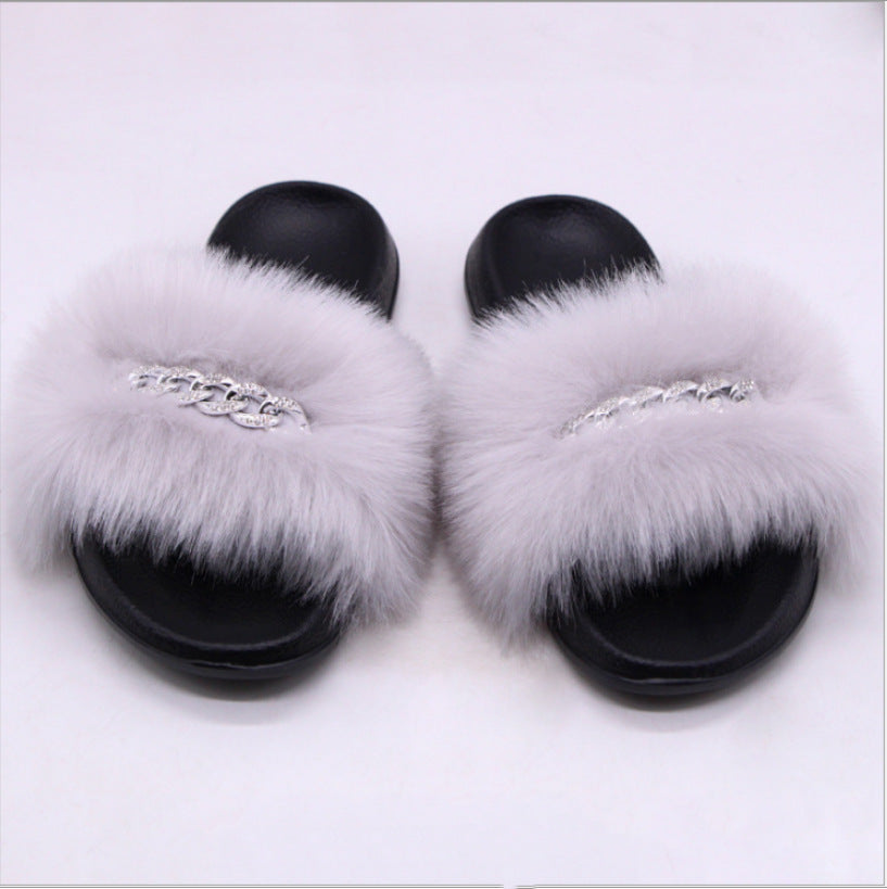 Womens Fuzzy Slippers, Fox Fur Inspired Sandals