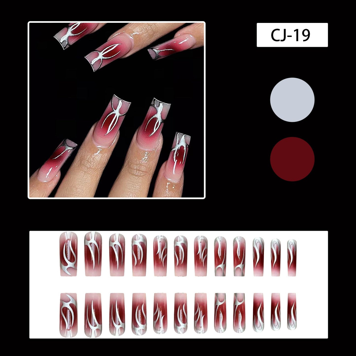 Halloween Blood Red Blush Shiny Nails with Silver Scratch Design