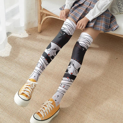 Spring and Autumn Print Japanese Lolita Cute Anime Knee Long Tube Velvet Socks