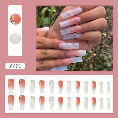 White Transparent Ombre Nails with Diamonds - Removable (Wholesale 24-Piece)