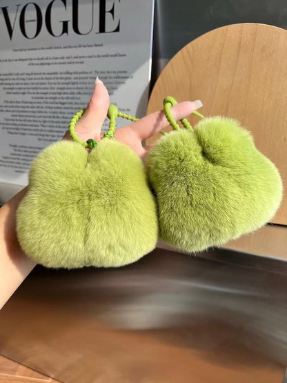 Cute Real Rabbit Fur Frog Keychain Car Accessory Plush Toy