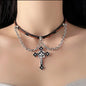 Dark Cross Leather Cord Choker