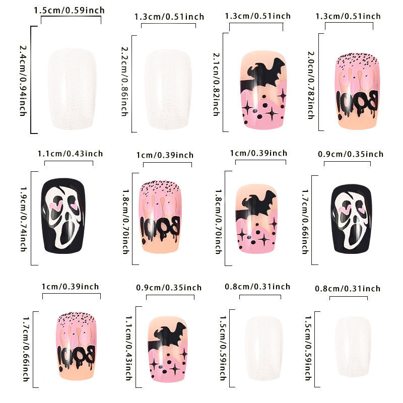 Ghost Spirit Halloween Black Pink Nail Tips